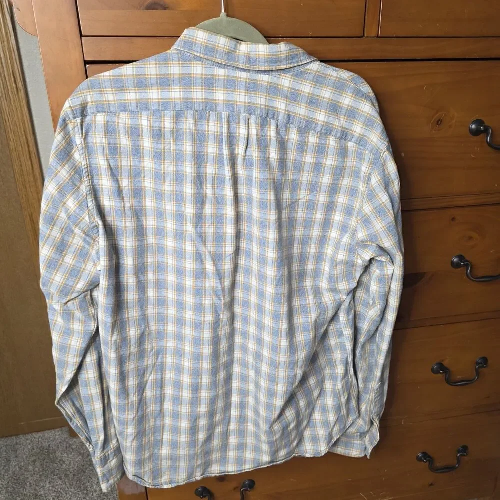 J.CREW Slim Fit Flannel Plaid Button Up Shirt Size Large Blue Yellow Long Sleeve